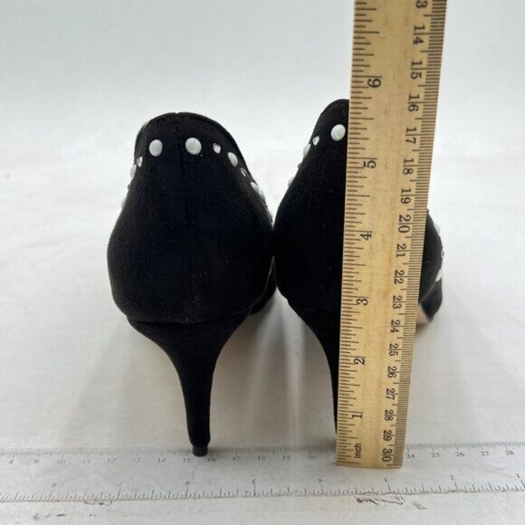 Pazzion Black Pearls Beaded Pointy Toe Kitten Heel Slip On Daily Walking Pump - Picture 5 of 8